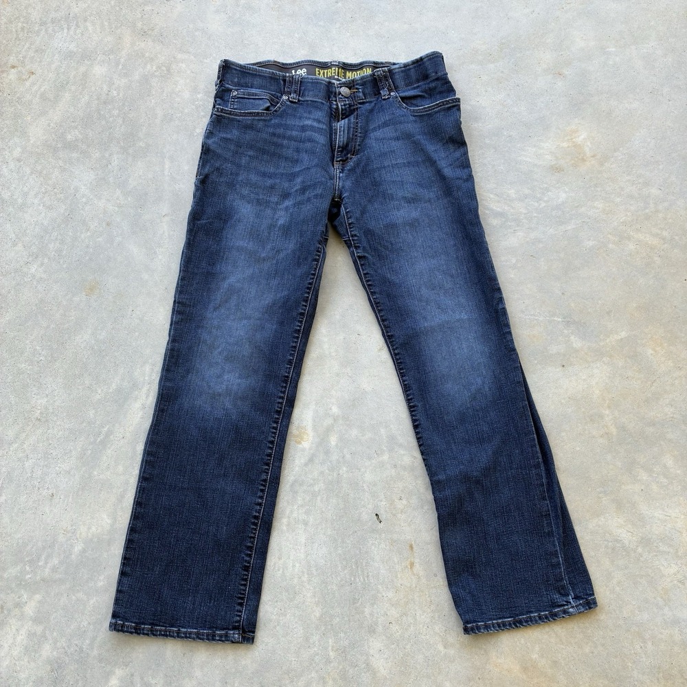 Lee Extreme Motion Jeans Mens Regular Fit Boot Cut 34x30 Blue Stretch Waist